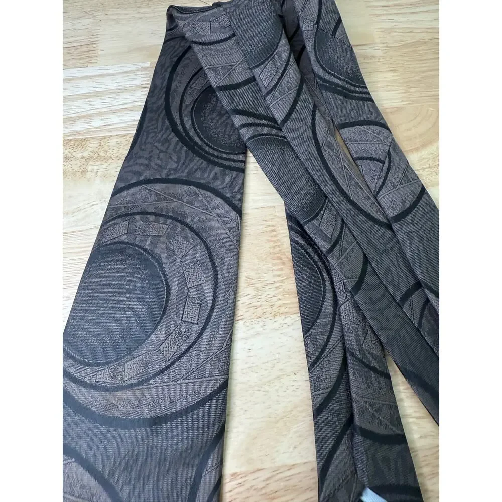 Delmani Italy Men's Neck Tie Dark Taupe Brown Black Abstract